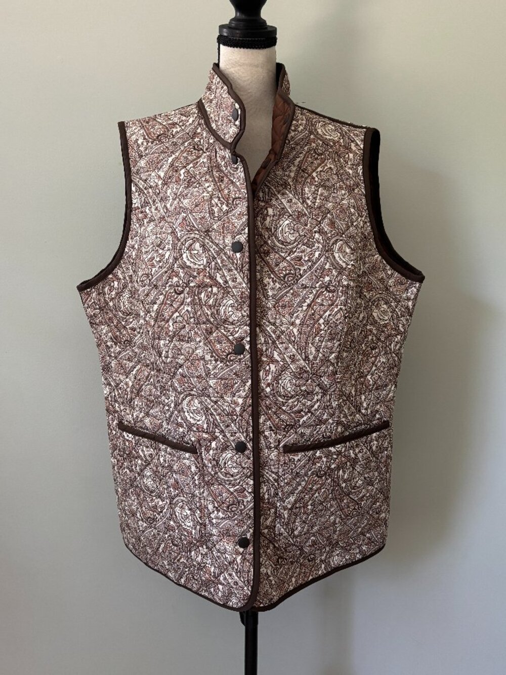 Lands' End Reversible Print FeatherFree Quilted Vest — Size 1X (14W–18W) NWT